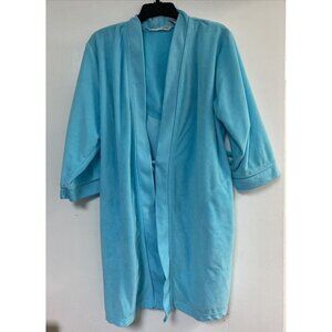 JASMINE ROSE Teal Blue Soft Robe Quilted Collar/Cuffs Size M